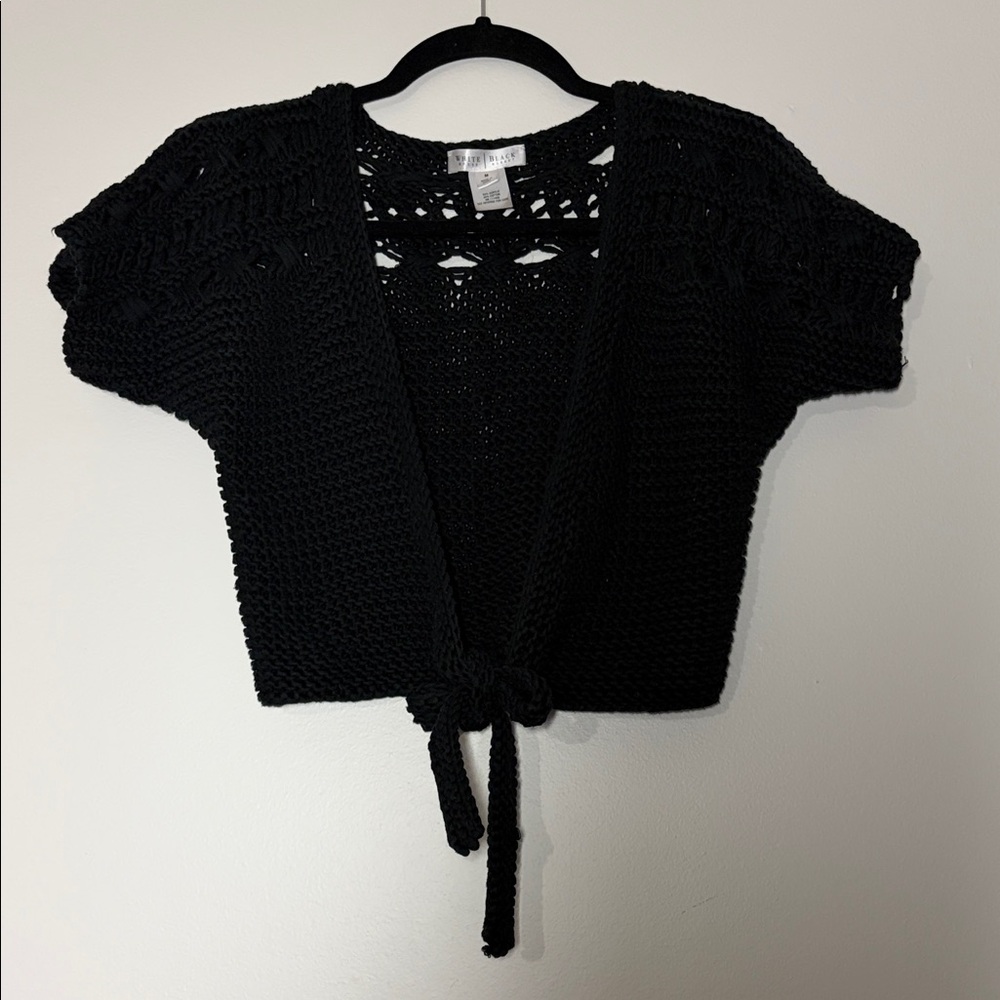 White House Black Market Black Cropped Tie-Front Knit Cardigan